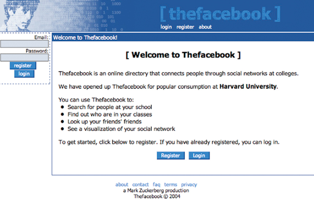 Página do Thefacebook, percursor da rede social mais popular do mundo (Reprodução)