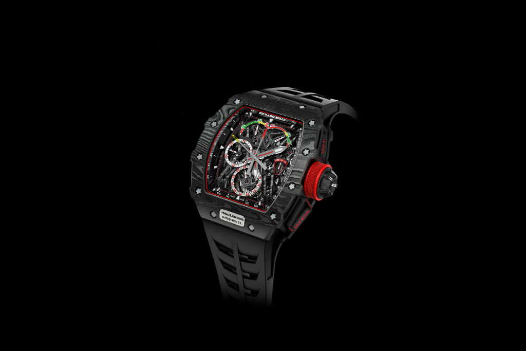 Novo RM 50-03 McLaren F1 é um modelo produzido pela grife suíça de relógios Richard Mille em parceria com a escuderia inglesa de Fórmula 1 (Divulgação)