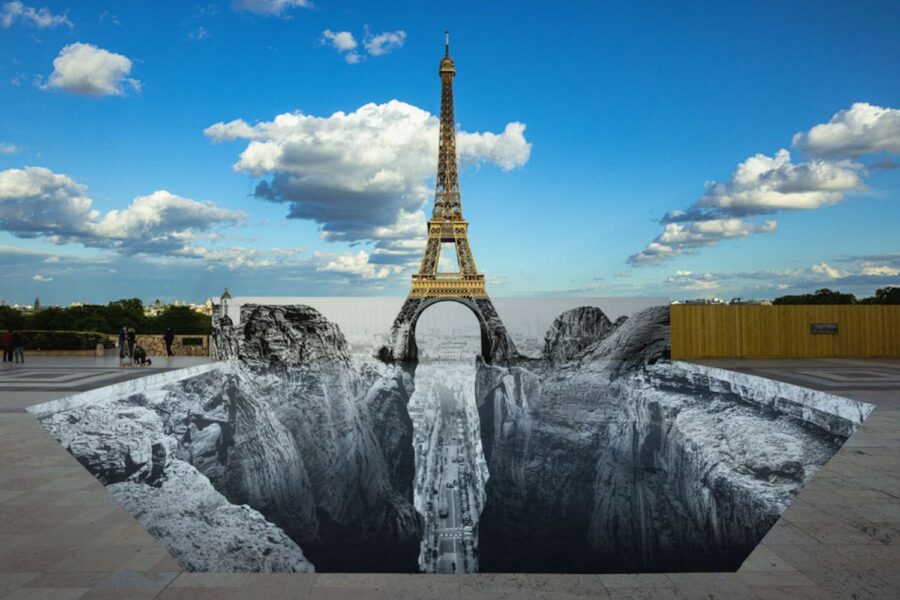 arte contemporânea mostra a Torre Eiffel em cenário surreal