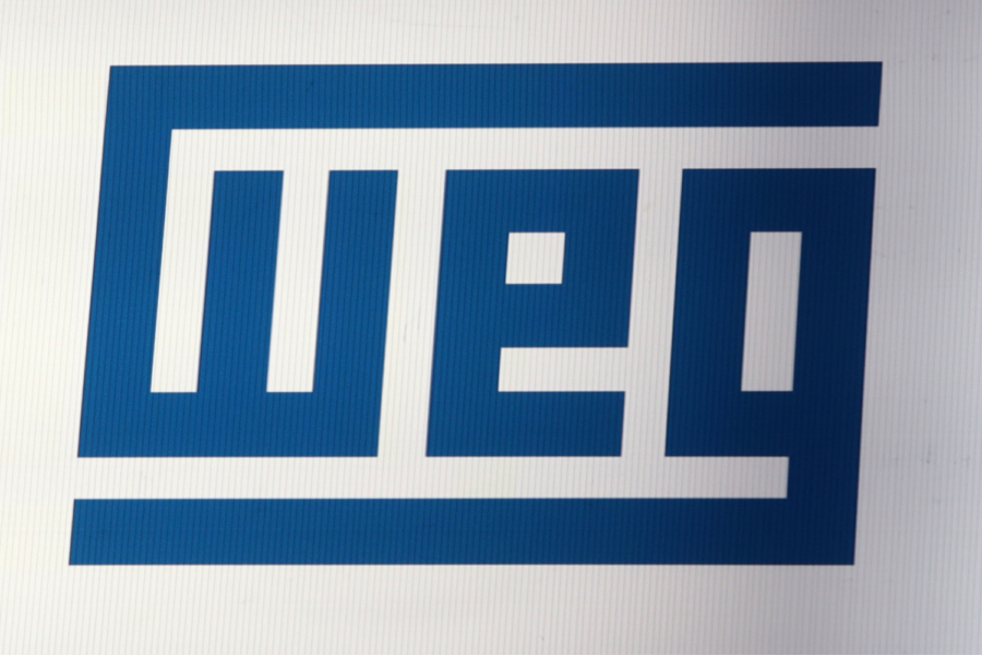 Logo da WEG em azul com fundo branco