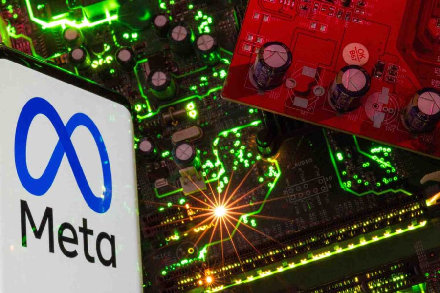 Logotipo da Meta ao lado de eletrodos de tecnologia