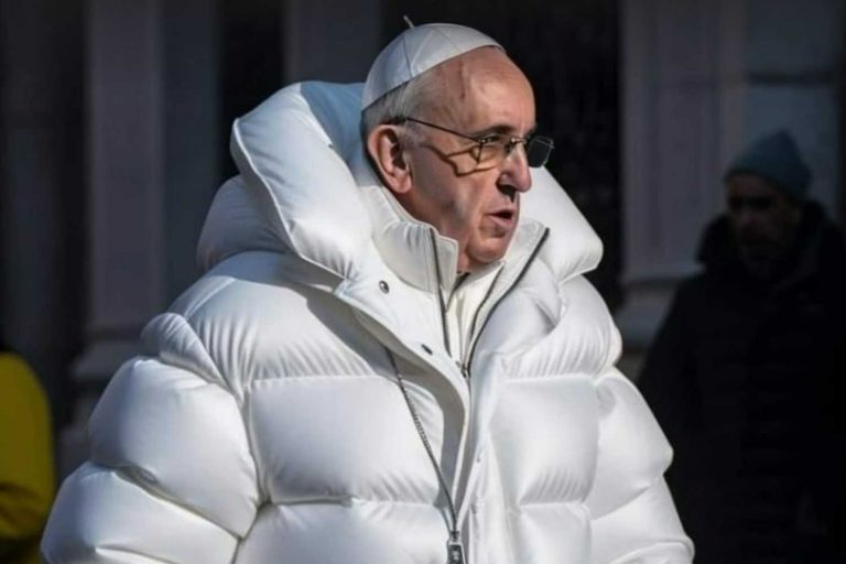 Papa Francisco com uma jaqueta puffer branca