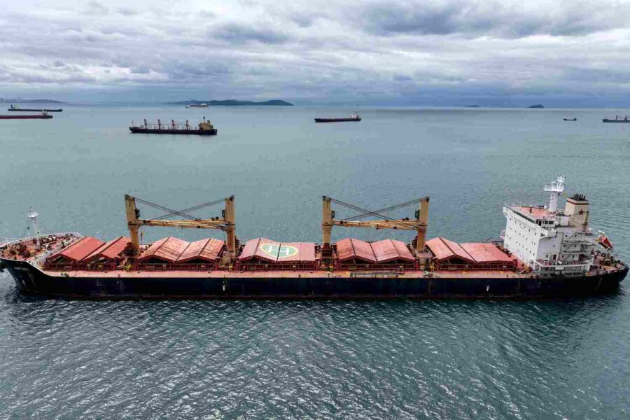 Navio exportador no mar