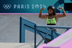 Rayssa Leal durante vitória nos jogos olímpicos de Paris