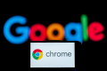 Logo do Google desfocado em um fundo preto