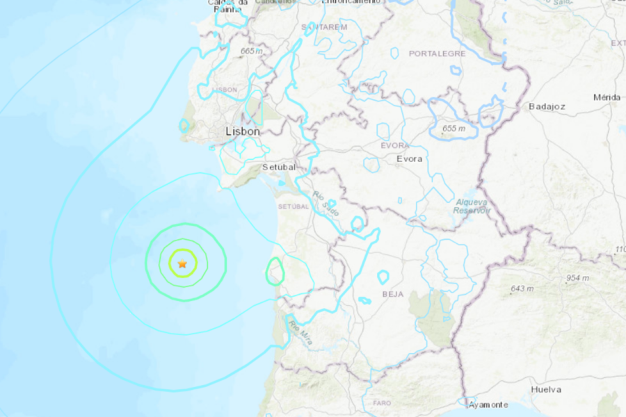 Imagem via satélite do monitoramento do terremoto que atingiu Portugal na madrugada desta segunda-feira (26).