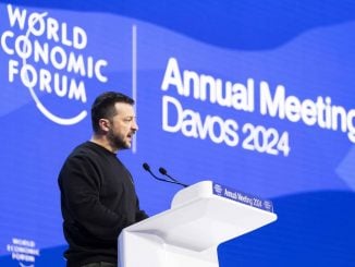 Volodymyr Zelensky, presidente da Ucrânia, discursa no Fórum Econômico Mundial (Foto: World Economic Forum/Valeriano Di Domenico)