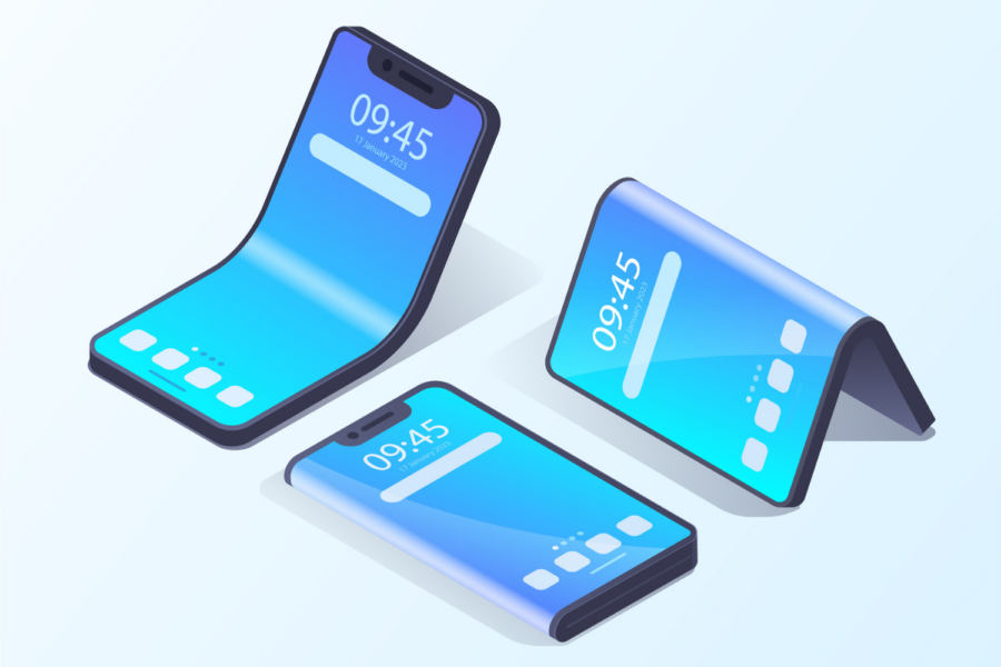 Foto ilustrativa de alguns modelos de celulares dobráveis