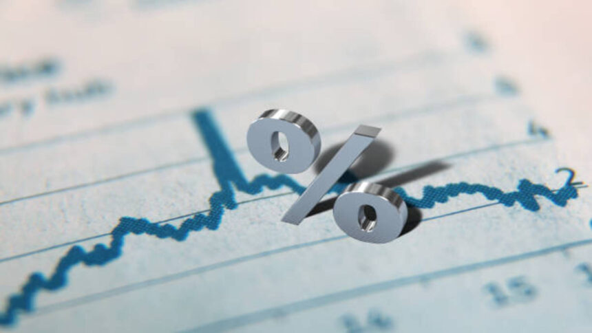 Símbolo de porcentagem de taxa de juros, finanças, investimento, gráfico de desempenho