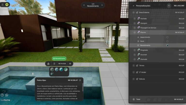 Com foco na previsibilidade, a plataforma da GetHome permite que os clientes caminhem virtualmente pelas casas e escolham os materiais enquanto visualizam os preços dinâmicos em tempo real, baseados em dados de marketplace
