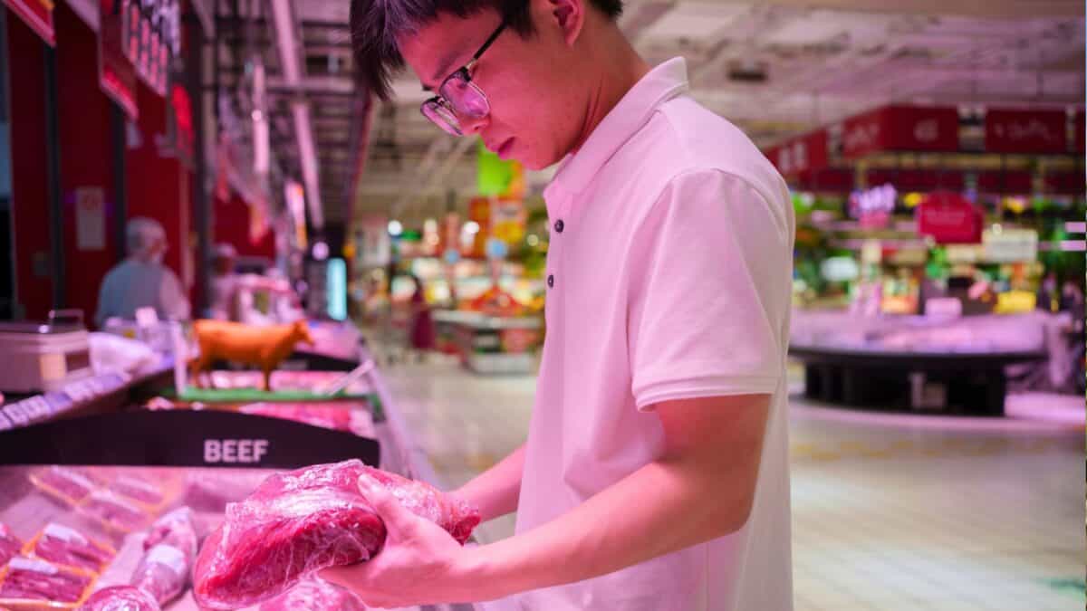 Carne bovina brasileira sendo inspecionada para exportação