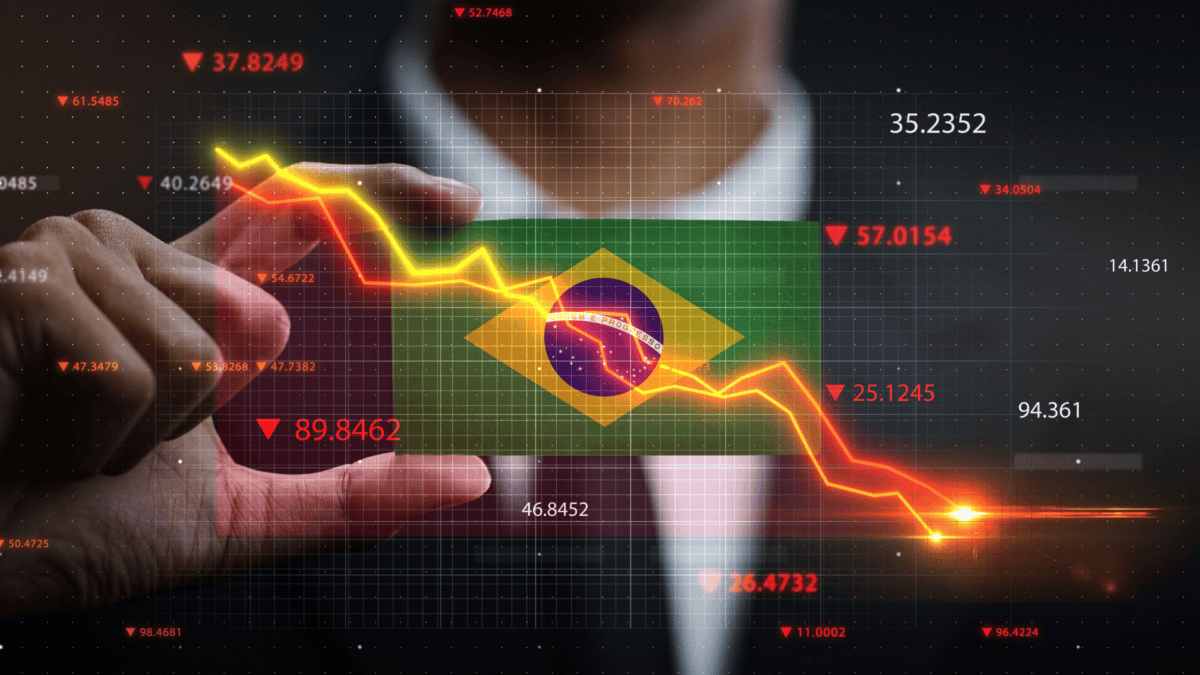 Tela mostrando queda do Ibovespa e gráfico de dólar