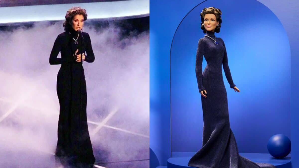 Boneca Barbie Signature Céline Dion vestindo azul marinho