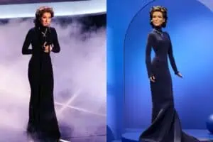 montagem com céline dion e a barbie criada em sua homenagem